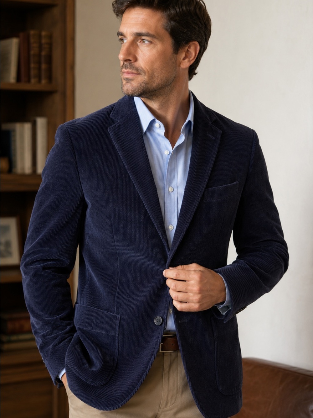 Men's Dark Blue Corduroy Sport Coat - Classic Notch Lapel